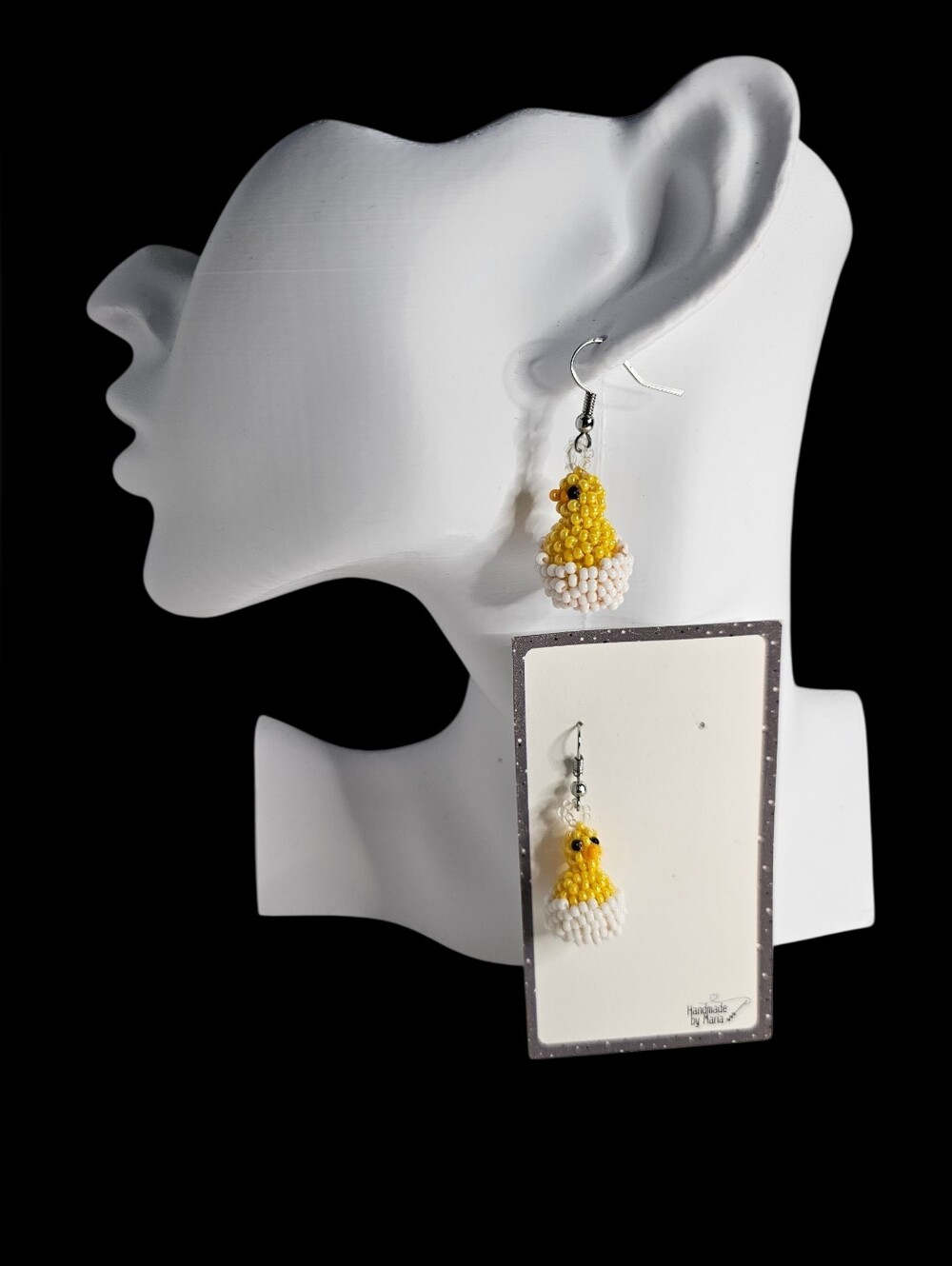 Yellow Beaded Chick Drop Handmade Earrings NWOT